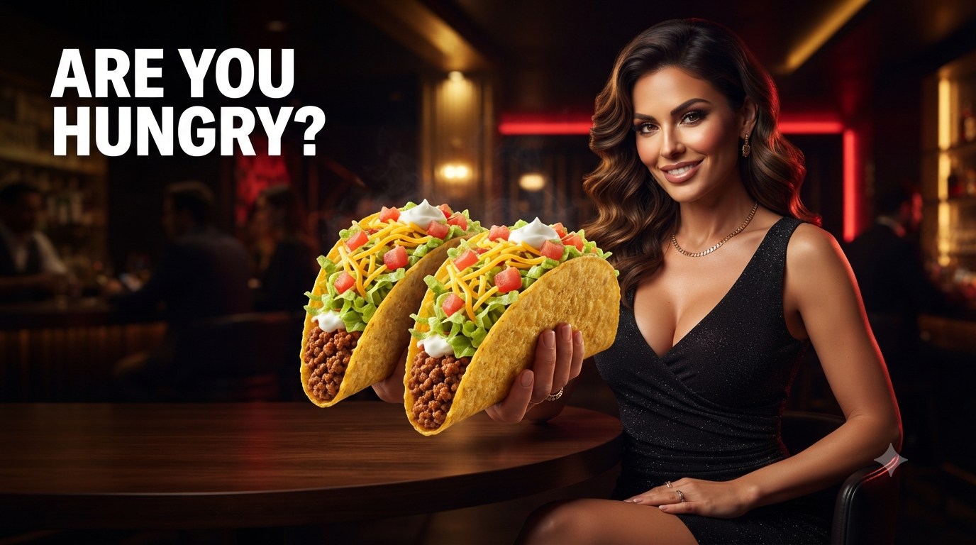 Woman holding tacos and food